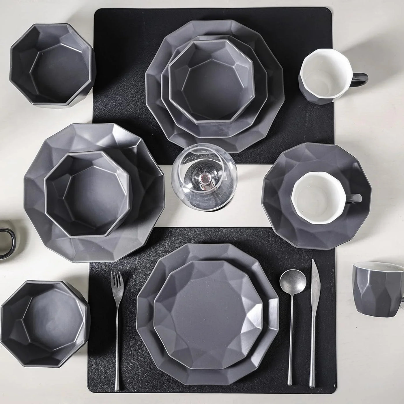 Stone + Lain Jamie Porcelain 16-Piece Geometric Dinnerware Set, Grey