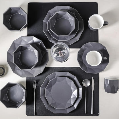 Stone + Lain Jamie Porcelain 16-Piece Geometric Dinnerware Set, Grey