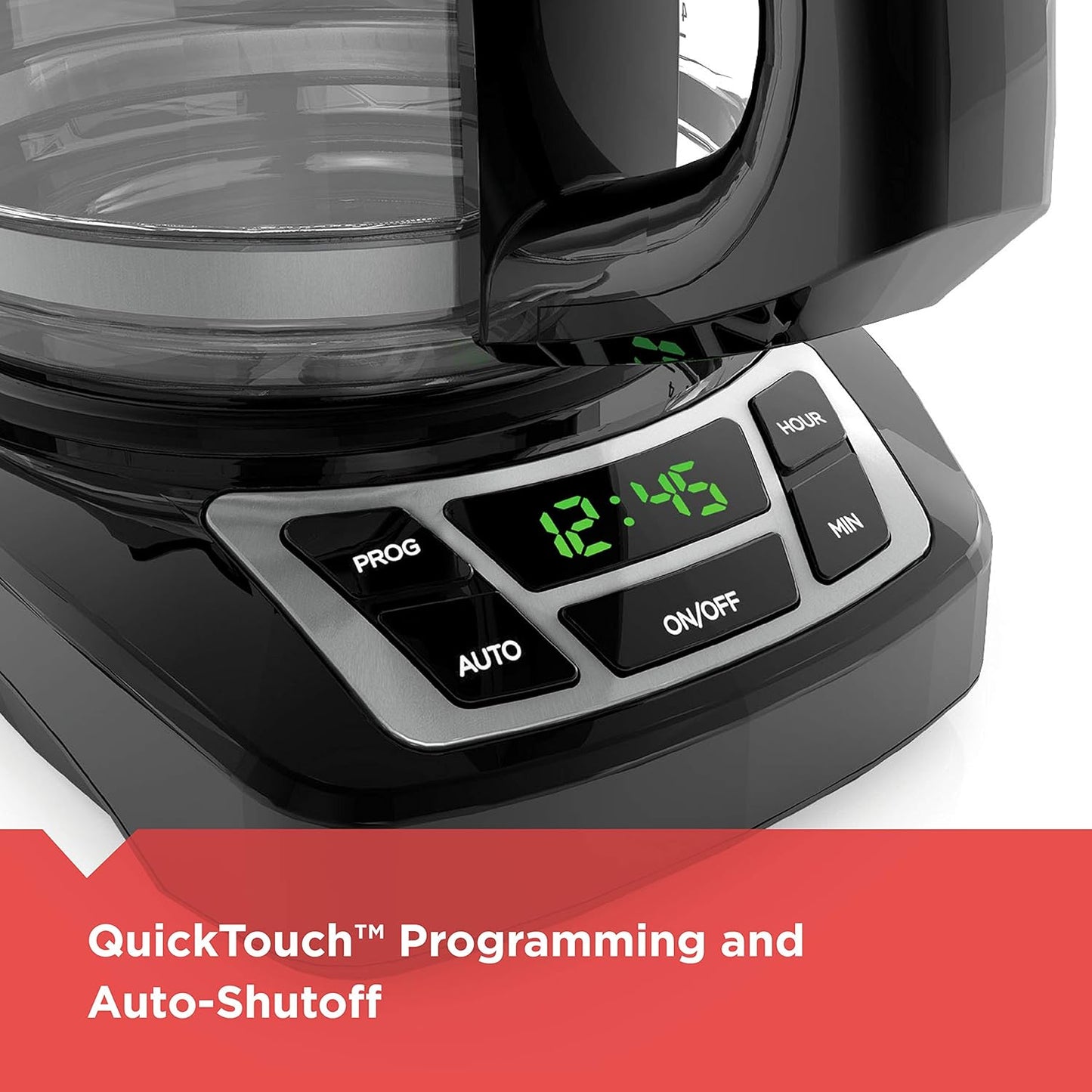 12-Cup Digital Coffee Maker, Programmable, Washable Basket Filter, Sneak-A-Cup, Auto Brew, Water Window, Keep Hot Plate, Black