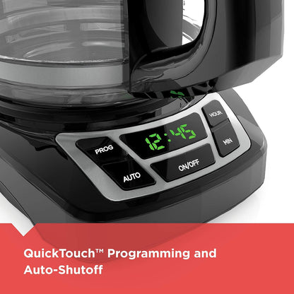 12-Cup Digital Coffee Maker, Programmable, Washable Basket Filter, Sneak-A-Cup, Auto Brew, Water Window, Keep Hot Plate, Black