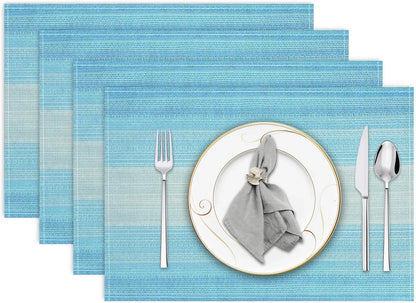 Placemats, Placemats Set of 4, 12X18 Inch Washable Place Mats Easy to Clean Heat Resistant Table Mats Wipeable Placemat for Holiday Party Kitchen Dining Table Decoration, Blue