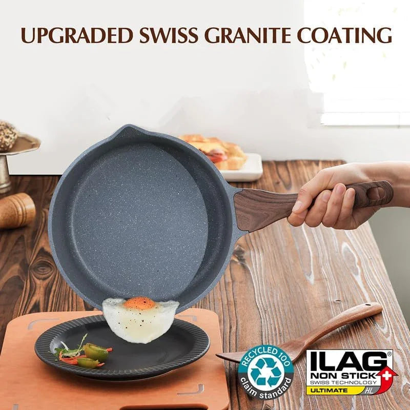 Nonstick Sauce Pan with Double Spout, 3.0 Quarts Swiss Granite Coating Sauce Pot with Lid Medium Kitchen Cooking Pot, Induction Comptable Saucepan, Free of Intentionally Added PFOA