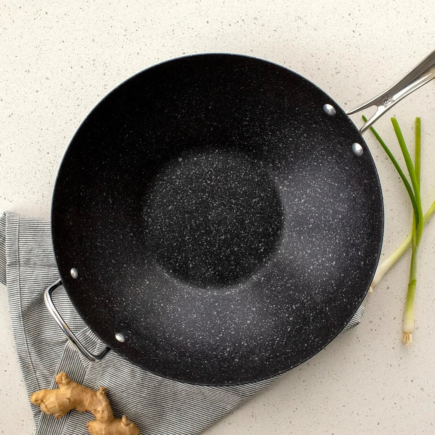 Basalt Aluminized Steel Spun Wok, 14-Inch, Ceramic Coating