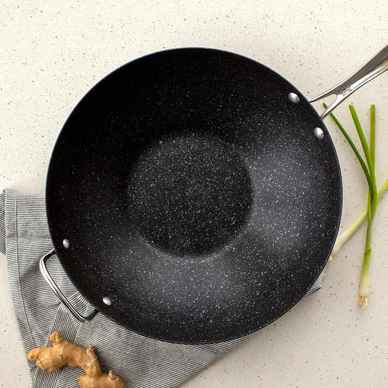 Basalt Aluminized Steel Spun Wok, 14-Inch, Ceramic Coating