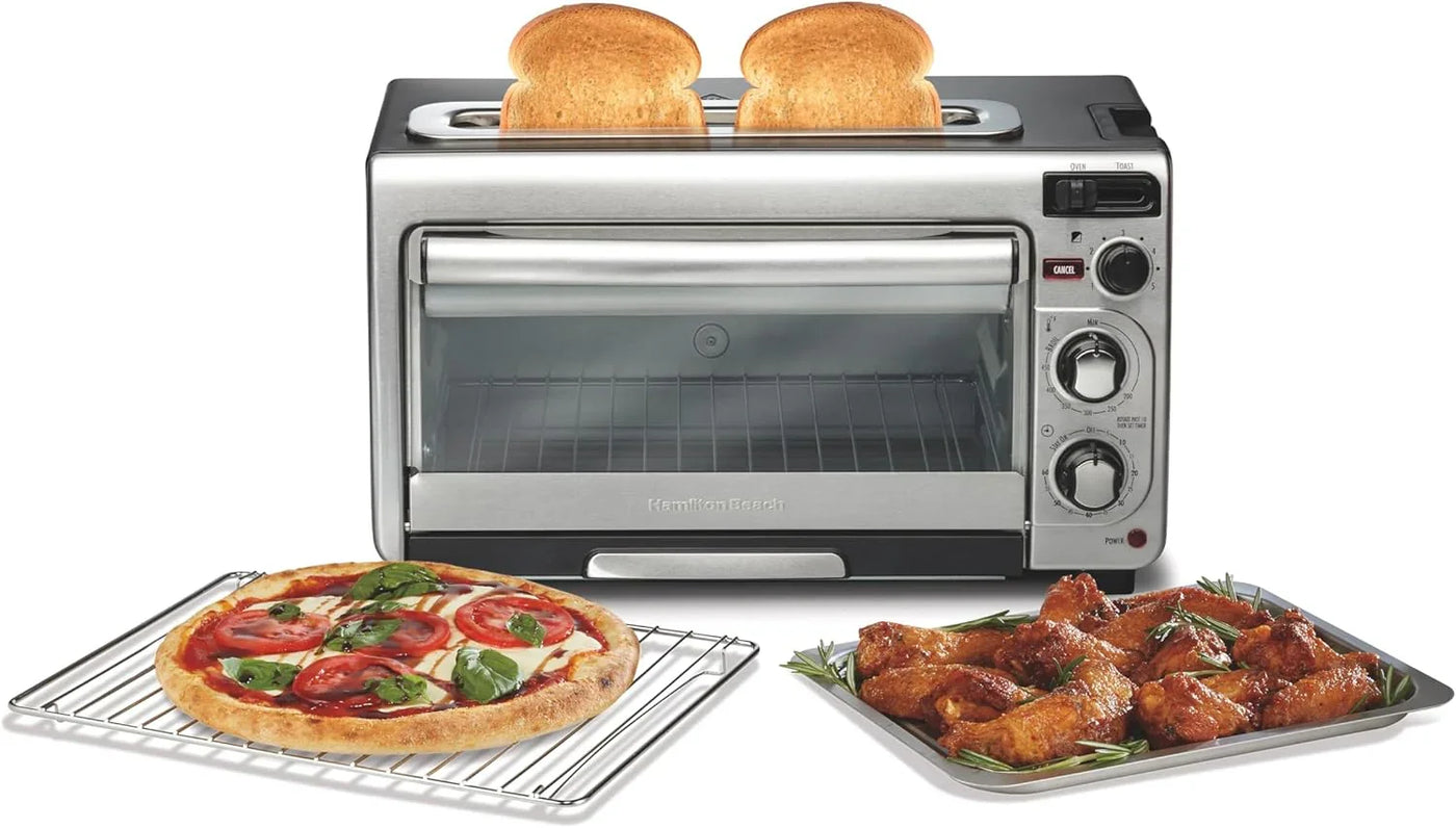 2-In-1 Countertop Toaster Oven and Long Slot 2 Slice Toaster, 60 Minute Timer and Automatic Shut Off, Shade Selector, Stainless Steel (31156)