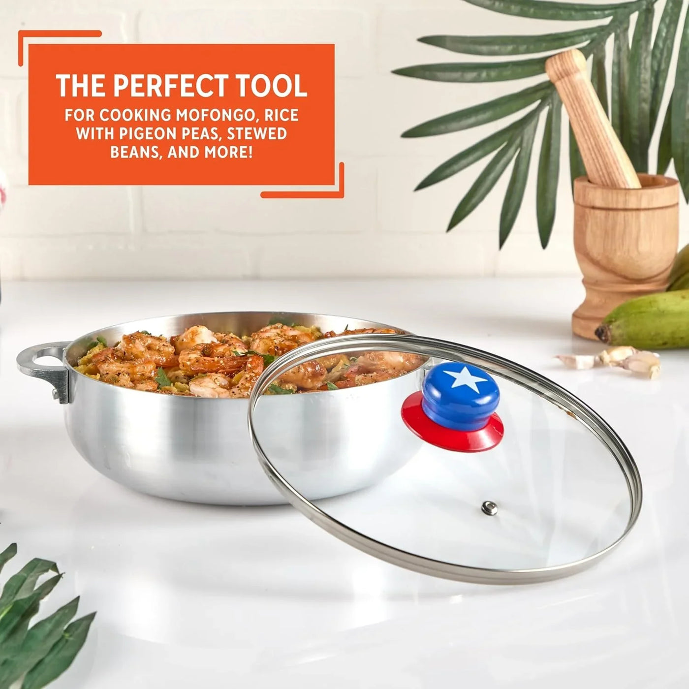 3.2Qt Boricua-Themed Aluminum Caldero with Lid, Caribbean Dutch Oven for Rice, Stews & Everyday Cooking
