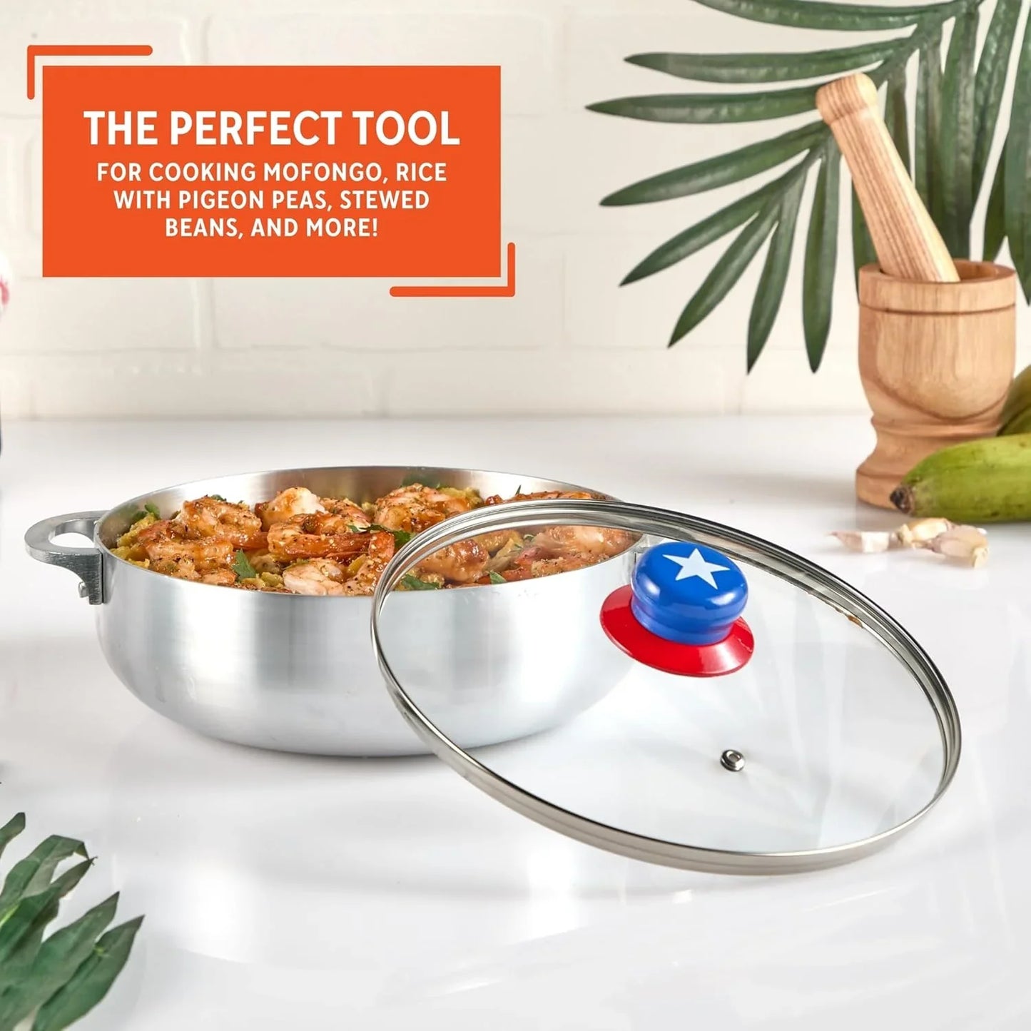 3.2Qt Boricua-Themed Aluminum Caldero with Lid, Caribbean Dutch Oven for Rice, Stews & Everyday Cooking