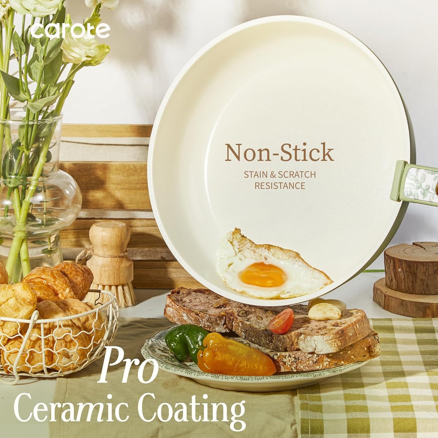 25-Piece Ceramic Cookware Set, Nonstick Pots and Pans Set with Detachable Handle, Non-Toxic Kitchen Cooking Set, Dishwasher & Oven Safe, Induction Compatible, PFAS Free, Green