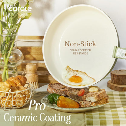 25-Piece Ceramic Cookware Set, Nonstick Pots and Pans Set with Detachable Handle, Non-Toxic Kitchen Cooking Set, Dishwasher & Oven Safe, Induction Compatible, PFAS Free, Green