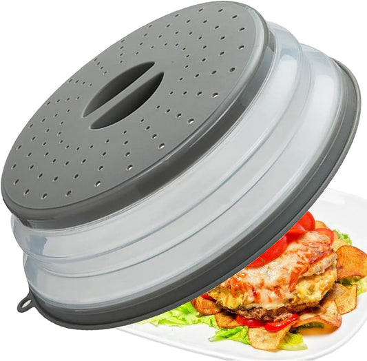 Microwave Splatter Cover Vented for Food, Splatter Guard & Colander Kitchen Gadget for Fruit Vegetables Microwave Plate Cover with Hook Hole,Dishwasher-Safe,Bpa-Free Silicone & Plastic (1 Pack)