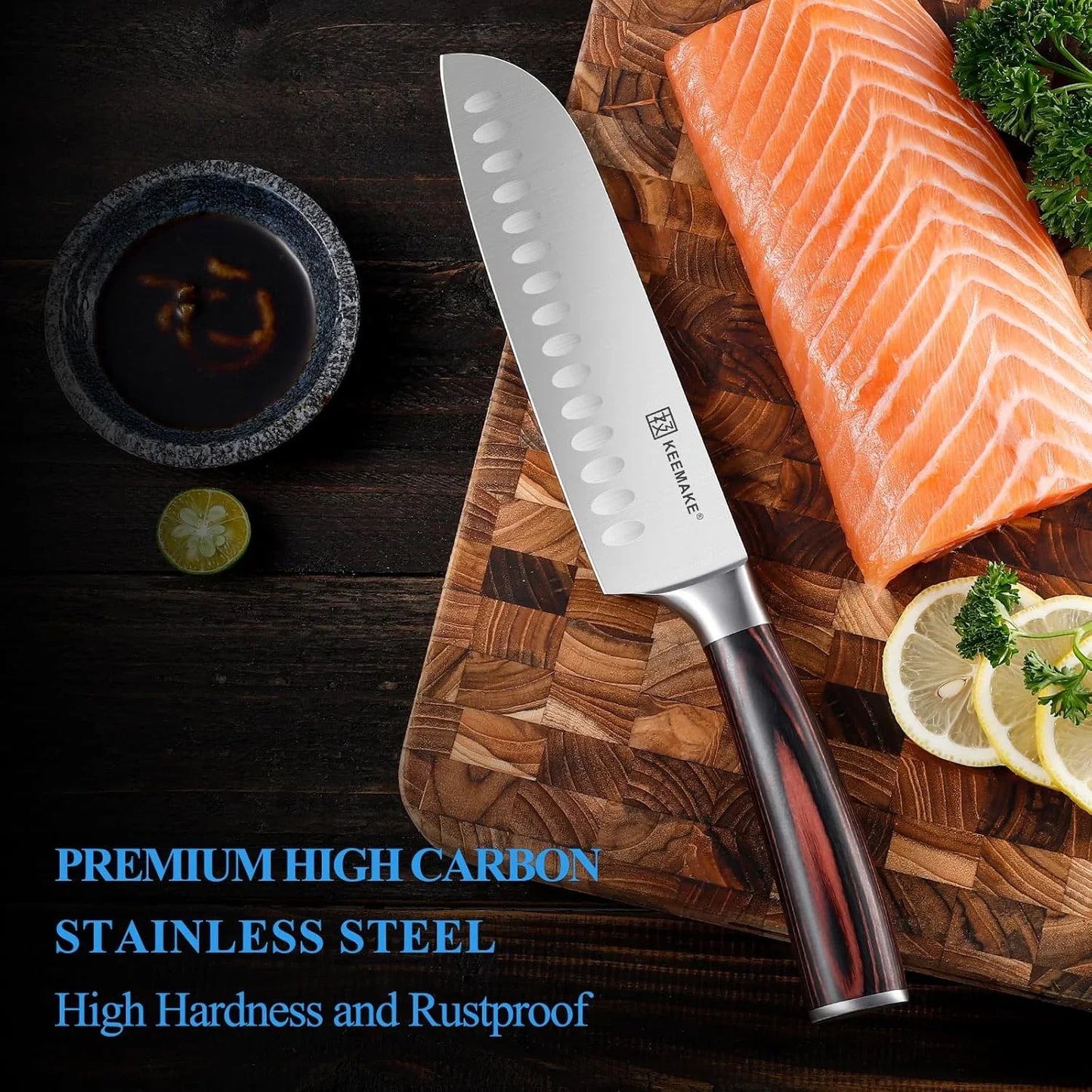 Chef Santoku Knife - 7 Inch Ultra Sharp Kitchen Knife with Stainless Steel Blade for Cooking Meat Fruit Vegetable with Ergonomic Pakkawood Handle and Gift Box Included