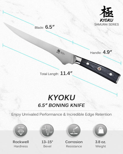6.5" Boning Knife for Meat Cutting, Samurai Series Filet Knife with Pakkawood Handle, Japanese Style High Carbon Steel, Full Tang Kitchen Knife for Lamb Chop Pork Shoulder with Sheath and Case
