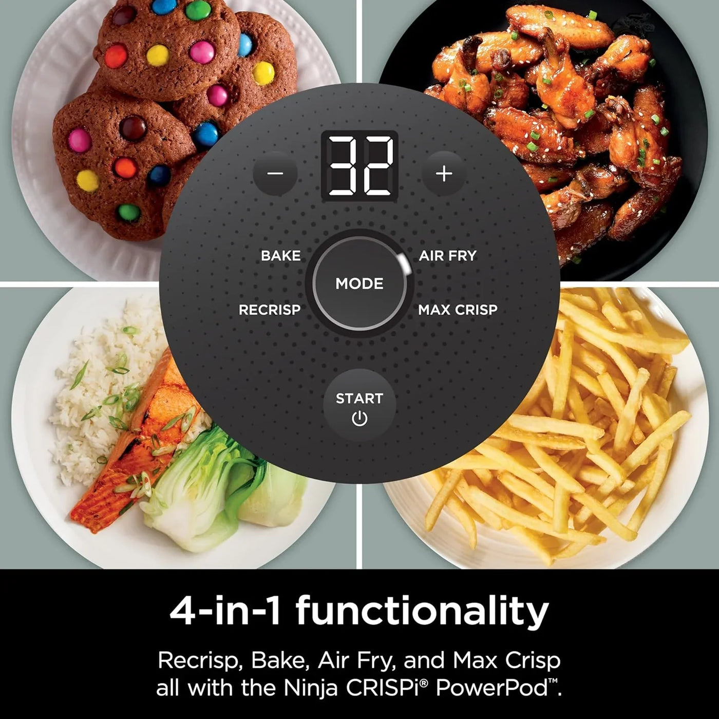 Crispi 4-In-1 Glass Air Fryer | 450°F | Non-Toxic | 4QT & 6-Cup Glass Containers W/Lids | Microwave, Freezer, Dishwasher Safe | Max Crisp, Air Fry, Bake, Recrisp | Green | FN101SG
