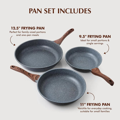Nonstick Frying Pan Skillets, Swiss Granite Coating Omelette Pans, Healthy Cookware Chef'S Pan, Free of Intentionally Added PFOA (9.5+11+12.5 Inch)