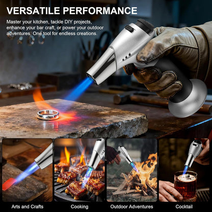 Butane Torch, Kitchen Torch Cooking Torch with Safety Lock & Adjustable Flame for Cooking, BBQ, Baking, Brulee, Creme, DIY Soldering(Butane Not Included)