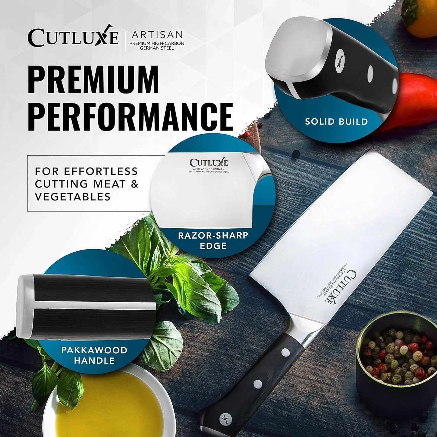 Cleaver Knife - 7" Meat Cleaver, Butcher Knife for Meat Cutting – German Steel Blade, Full Tang, Ergonomic Handle Design – Artisan Series