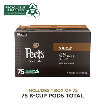 , Dark Roast Keurig K-Cup Pods, 100% Arabica Coffee - Major Dickason'S Blend 75 Count (1 Box of 75 Pods)