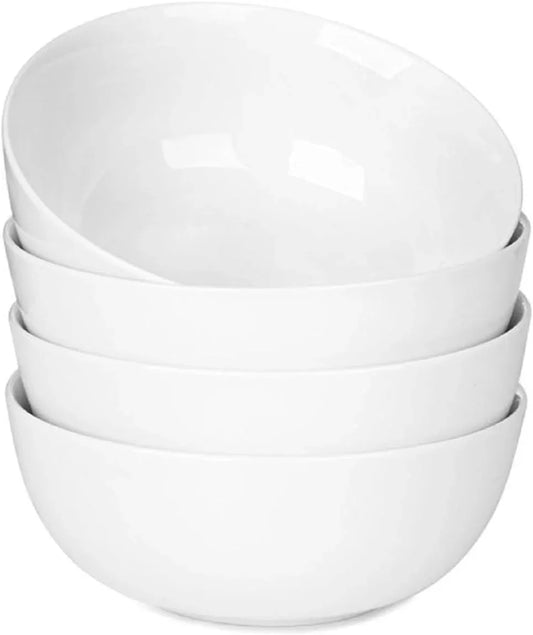 Cereal Bowls Set of 4, White Soup Bowls 20 Oz, Ceramic Breakfast Bowl 6 Inch, Kitchen Bowl for Salad, Pasta, Ramen, Oatmeal, Noodle, Rice, Microwave and Dishwasher Safe