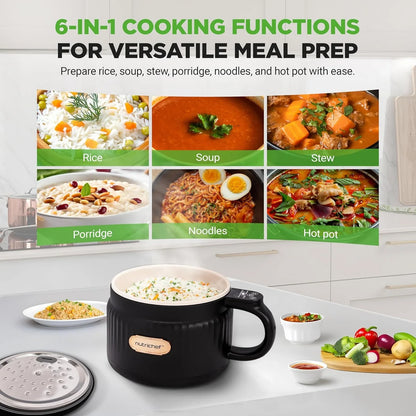 1.6 QT Portable Electric Rice Cooker & Lunch Maker | Multi-Functional & Non-Stick Ceramic Coating | Digital Control Panel | 6 Cook Functions: Rice, Soup, Stew, Porridge & More | Black