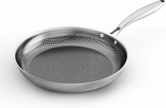 8-Inch Stainless Steel Pan, Hybrid Nonstick Frying Pan, Skillet, 3-Ply Clad Cookware, Even Heat Distribution, Dishwasher & Oven Safe, with Stay-Cool Handle, Induction Compatible