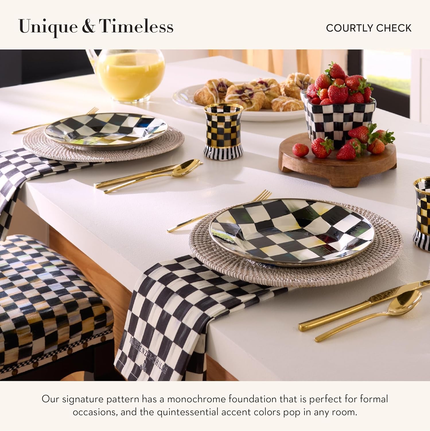 Set of 1 Cotton Dish Towel, Decorative Kitchen Towel, Black-And-White Courtly Check