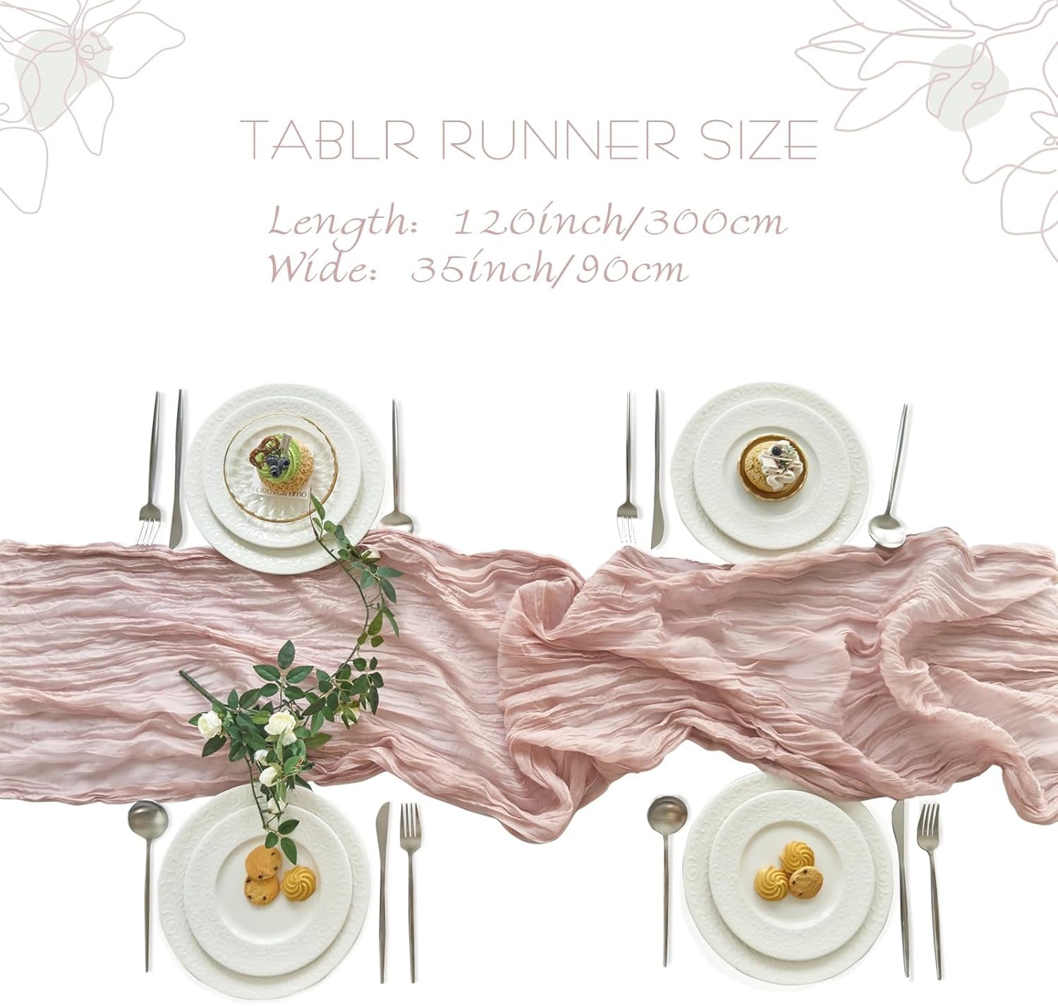 2 Pcs Cheesecloth Table Runner - 10Ft Dusty Pink Easter Decor Boho Gauze Cheese Cloth Table Runners for Baby Shower Decorations Wedding Party Spring Garden Farmhouse