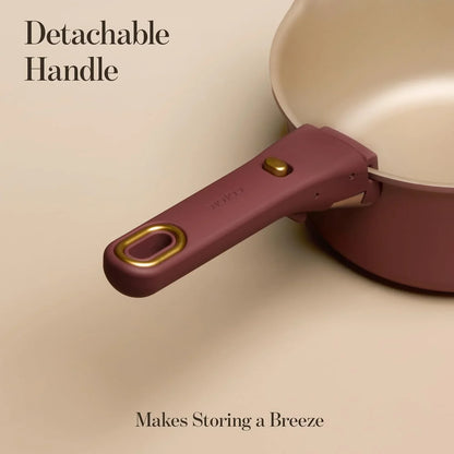 2.0Qt & 3.0Qt Titanium Nonstick Reinforced Sauce Pan Sets with Lid, Non-Stick Saucepans Cookware Set with Pour Spout with Detachable Handle, PFOS, PFOA Free, Induction Comptable, Burgundy
