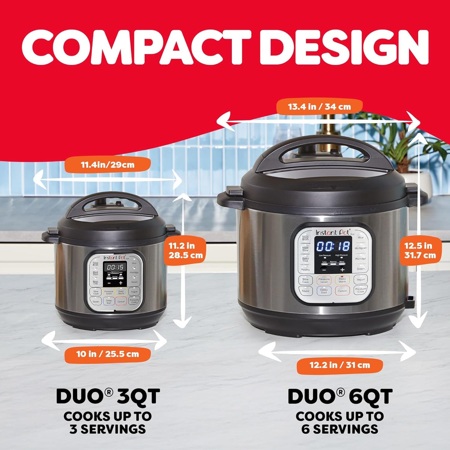 Duo 7-In-1 Mini Electric Pressure Cooker, Slow Rice Cooker, Steamer, Sauté, Yogurt Maker, Warmer & Sterilizer, Includes Free App with over 1900 Recipes, Stainless Steel, 3 Quart