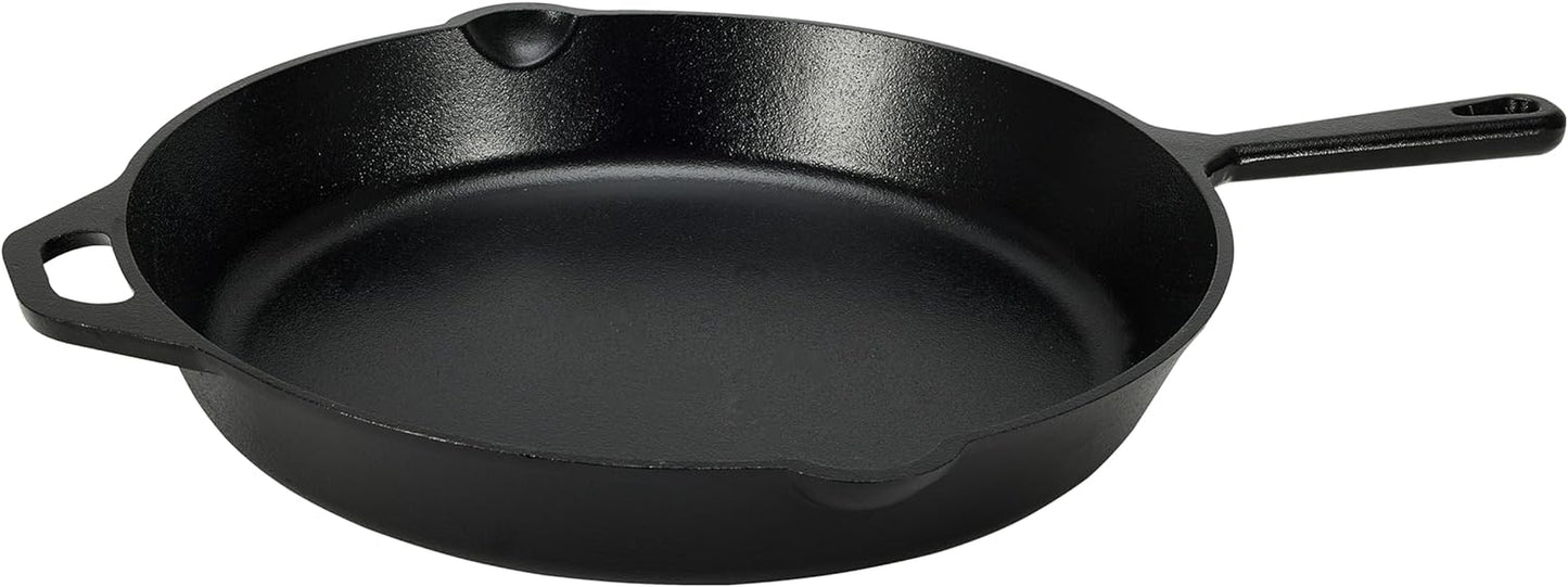 Pre-Seasoned Cast Iron Skillet, Oven Safe, Even Heating, Heat Distribution, Stove Compatible, Heavy-Duty, 15-Inch, Black