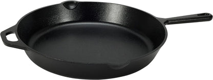 Pre-Seasoned Cast Iron Skillet, Oven Safe, Even Heating, Heat Distribution, Stove Compatible, Heavy-Duty, 15-Inch, Black