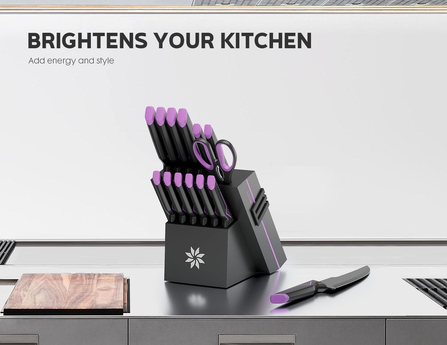 Knife Set - 15 PCS Kitchen Knife Set with Built-In Knife Sharpener Block - Stainless Steel Knife Block Set - Dishwasher Safe, Elegant Box for Men Women