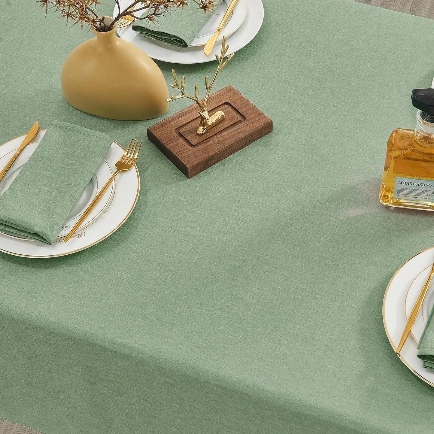 Rectangle Table Cloth, Waterproof and Stain Resistant Linen Style Farmhouse Tablecloth, Washable Faux Decoration Fabric Table Cover for Kitchen Dinning or Outdoor Use, Sage Green 52 X 70 Inch