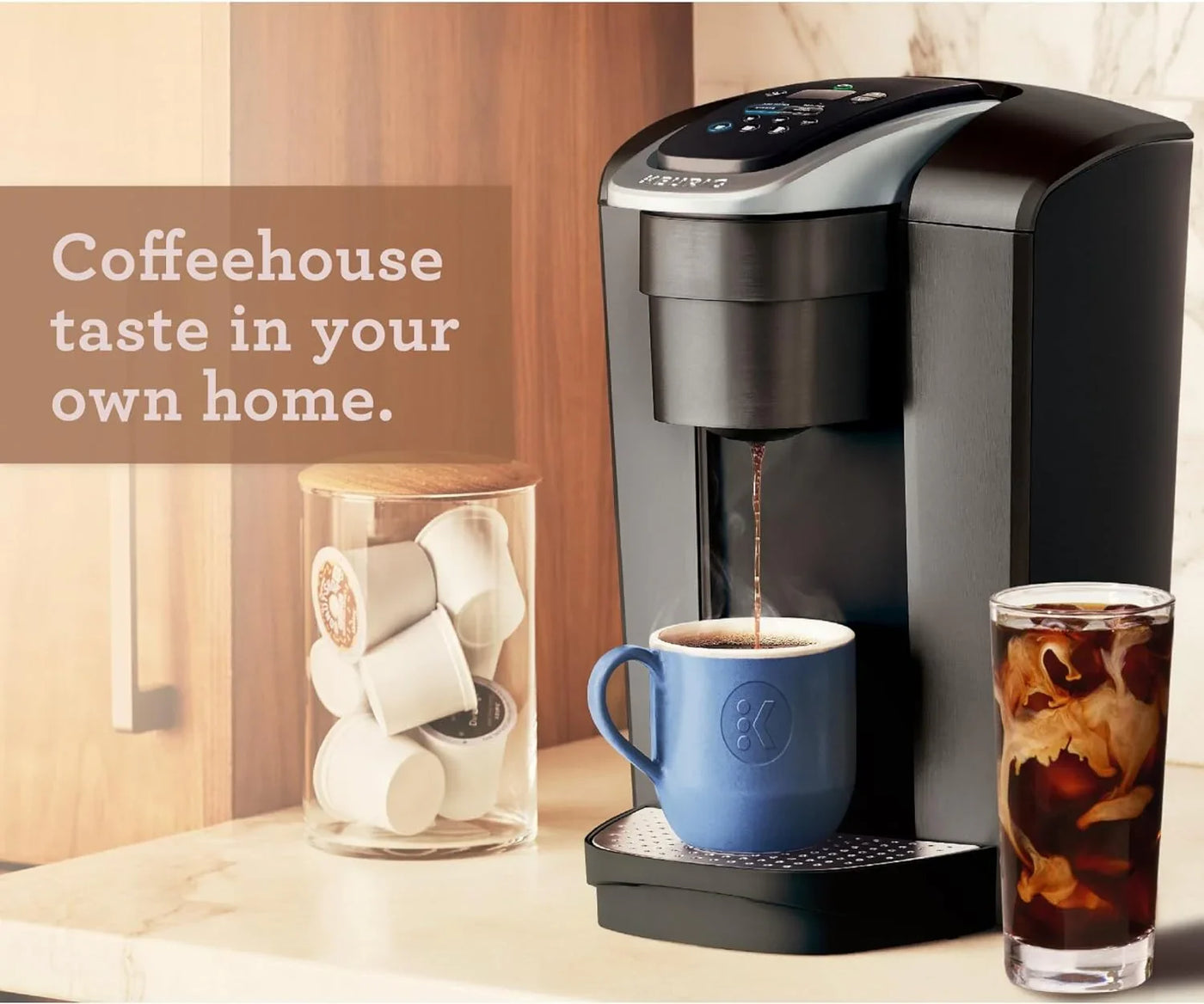 K-Elite Single Serve K-Cup Pod Coffee Maker, with Strength and Temperature Control, Iced Coffee Capability, 8 to 12Oz Brew Size, Programmable, Brushed Slate
