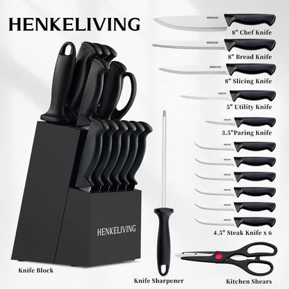 Knife Set, 14-Piece Kitchen Knives Set with Block, German High Carbon Stainless Steel, Ergonomic Non-Slip Handles, Blacksilver