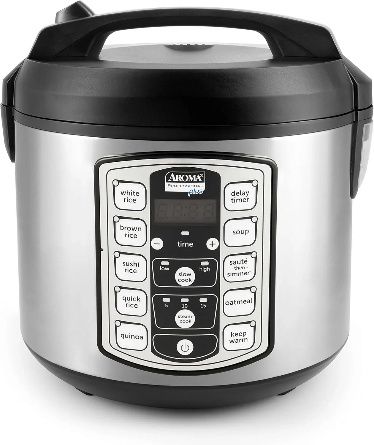 Housewares Professional plus ARC-5000SB 20 Cup (Cooked) Digital Rice Cooker, Food Steamer, Slow Cooker, Stainless Exterior/Nonstick Pot, Silver, Black, 10-Cup Uncooked/20-Cup Cooked/4Qt