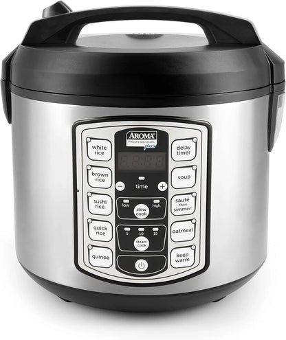 Housewares Professional plus ARC-5000SB 20 Cup (Cooked) Digital Rice Cooker, Food Steamer, Slow Cooker, Stainless Exterior/Nonstick Pot, Silver, Black, 10-Cup Uncooked/20-Cup Cooked/4Qt