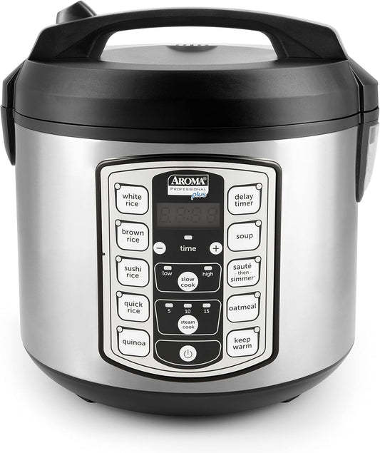 Housewares Professional plus ARC-5000SB 20 Cup (Cooked) Digital Rice Cooker, Food Steamer, Slow Cooker, Stainless Exterior/Nonstick Pot, Silver, Black, 10-Cup Uncooked/20-Cup Cooked/4Qt