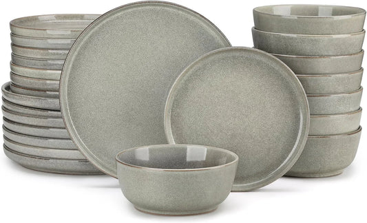 ANYA 24 Pieces Plates and Bowls Set, Stone Grey Dinnerware Sets, Reactive Glaze Dishes Set for 8, Ceramic Dishware Sets Kitchen Dinner Set, Microwave & Dishwasher Safe