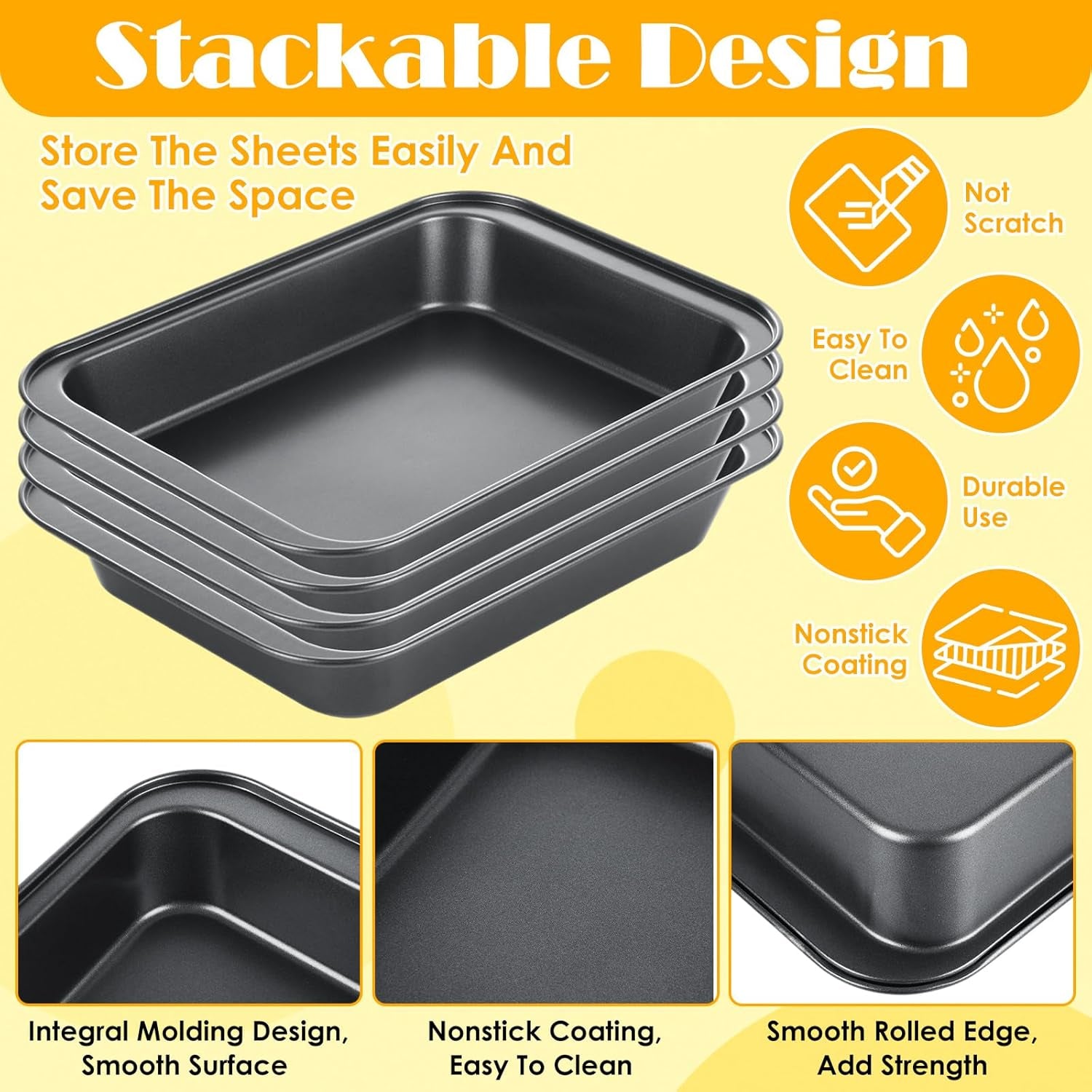 4PCS 9X13 Baking Pan 2 Inch Deep Carbon Steel Deep Baking Pan, Large Rectangular Cake Pan for Roasting and Baking, Multi-Purpose Rectangle Cake Pans for Family Batch Cooking