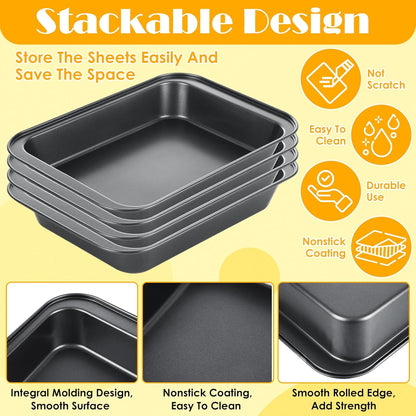 4PCS 9X13 Baking Pan 2 Inch Deep Carbon Steel Deep Baking Pan, Large Rectangular Cake Pan for Roasting and Baking, Multi-Purpose Rectangle Cake Pans for Family Batch Cooking