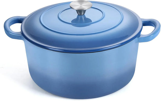 6QT Dutch Oven with Lid, Enameled Nonstick Cast Iron Dutch Oven Cooking Pot for Stewing Baking Braising, Various Stoves & Oven Safe, Toxic Free & Solid, Dual Handles & Easy Cleanup - Blue
