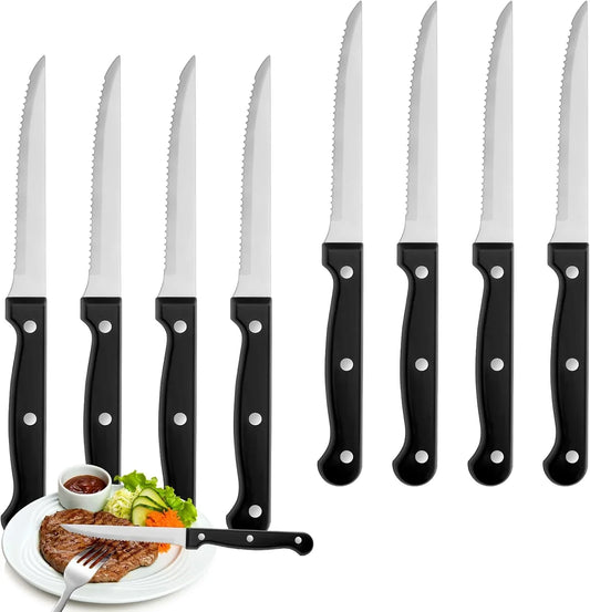 Steak Knives Set of 8, Sharp Triple Rivet Steak Knife Sets, High-Carbon Stainless Steel Serrated Blades, Ergonomic Handles Serrated Steak Knives, Dinner Knife for Kitchen Restaurant, Dishwasher Safe