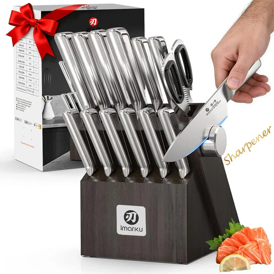 Knife Sets for Kitchen with Block  G14 Japanese Knife Set Stainless Steel Kitchen 14Pcs, Built-In Sharpener, Sharp Knives with Non-Slip Ergonomic Handle - Dishwasher Safe, Home Essential Gifts