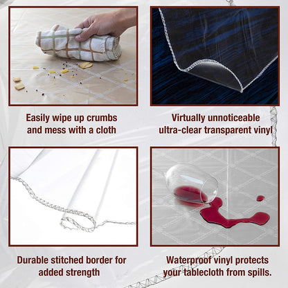 Clear Plastic Table Cover Protector 100% Waterproof Table Protector Crystal Clear Plastic Tablecloth Cover for Dining Table Heavy Duty Vinyl, 60" X 84" Rectangle