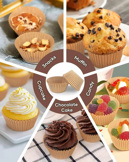 Versatile brown paper cupcake liners for muffins, cupcakes, snacks, candy & chocolate cakes