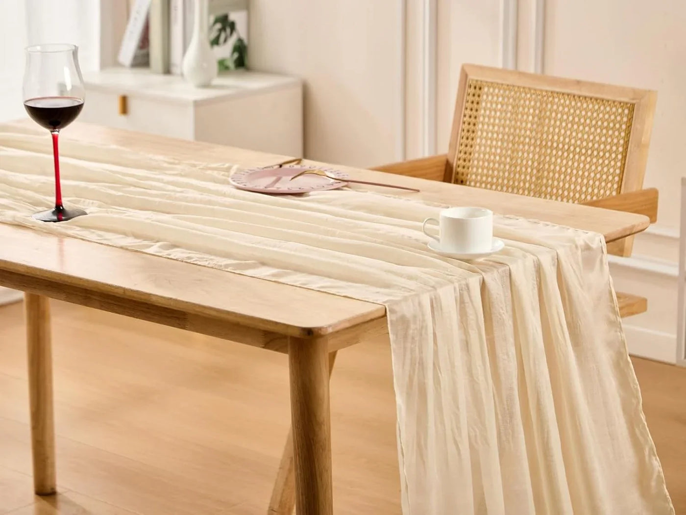 3 Pack Beige Spring Table Runner Boho Cheesecloth Table Runners Bulk 10 Ft Crinkled Gauze Sheer Mother'S Day Table Centerpieces for Wedding Ceremony Anniversary Bridal Baby Shower Banquet