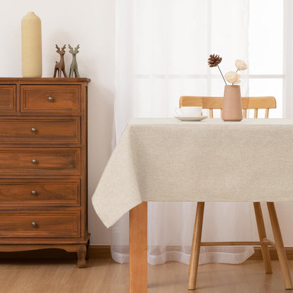 Faux Linen Polyester Rectangle Tablecloth - Wrinkle and Stain Resistant Washable Table Cloth for Kitchen Dining Room Holiday Table Cover for Party Dinner, Beige, 54 X 80 Inch