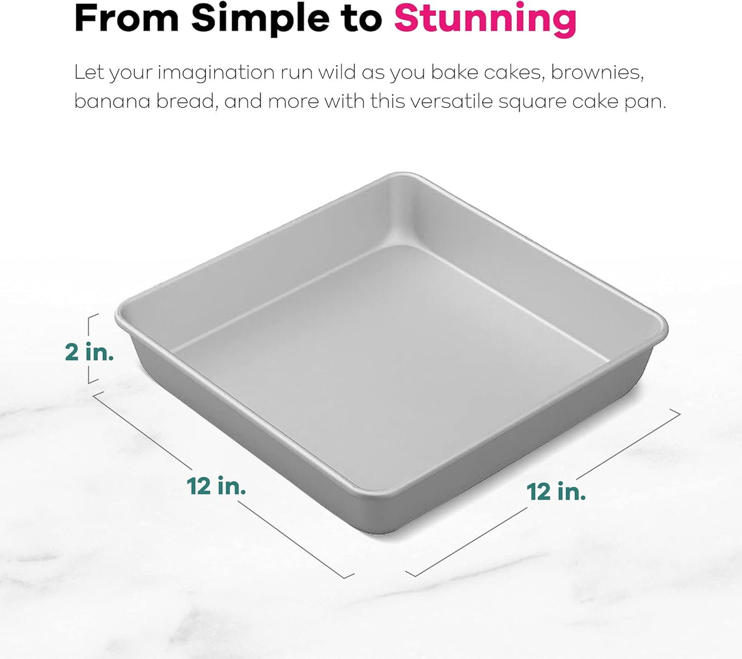 Performance Pans Aluminum Square Brownie and Cake Pan, 12 X 12 Inches, Silver