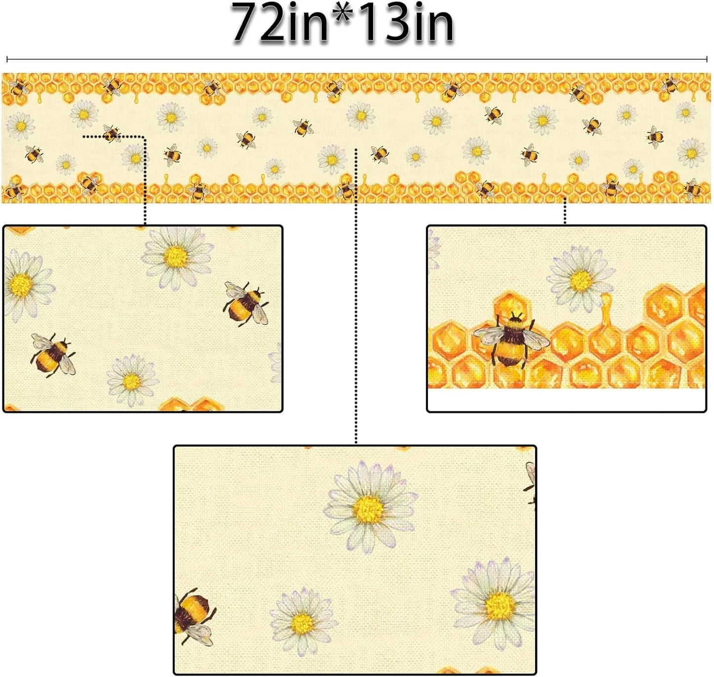 Linen Bee Daisy Table Runner Rustic Home Farmhouse Table Cover Boy Girl Bithday Party Indoor Outdoor Decoration Home Kitchen Dining Room Decor (13" X 72")