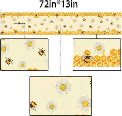 Linen Bee Daisy Table Runner Rustic Home Farmhouse Table Cover Boy Girl Bithday Party Indoor Outdoor Decoration Home Kitchen Dining Room Decor (13" X 72")